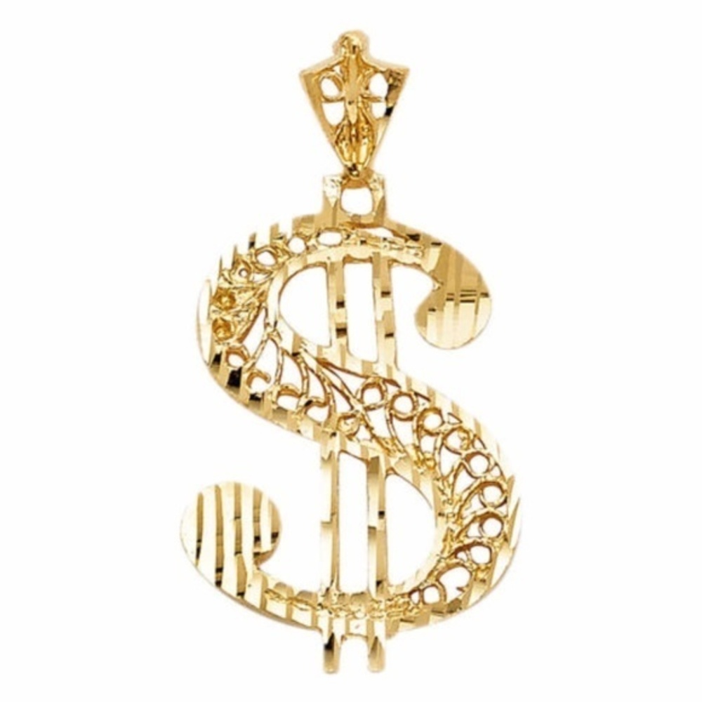 14K Solid Yellow Gold $ Dollar Sign Charm Pendant